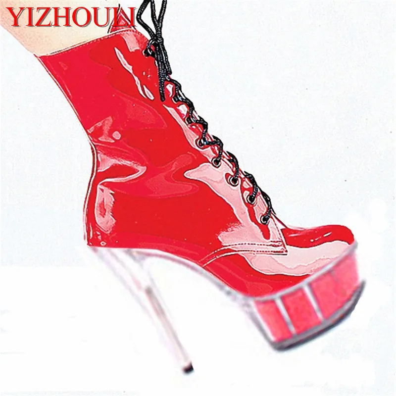 

fashion 6 inch high heels classic zip strappy ankle boots low price 15cm Platforms short boots red High-heeled shoes