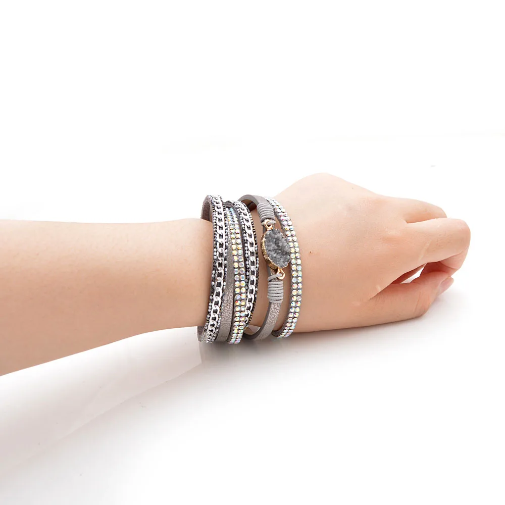 CINDY XIANG 3 Colors Available Natural Stone Leater Bracelets For Women And Men Unisex Cuff Bangles Fashion Twisted Bangle Gift