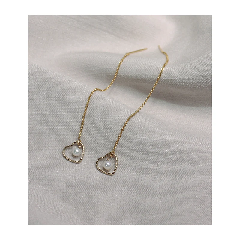 YEAJEWEL Мода прекрасной форме сердца имитация жемчуга кулон серьги длинные