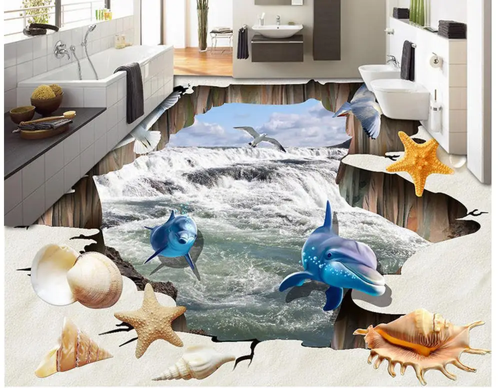 3d обои водонепроницаемый Пляж оболочки Гостиная Ванная комната 3D пол ПВХ обои|floor