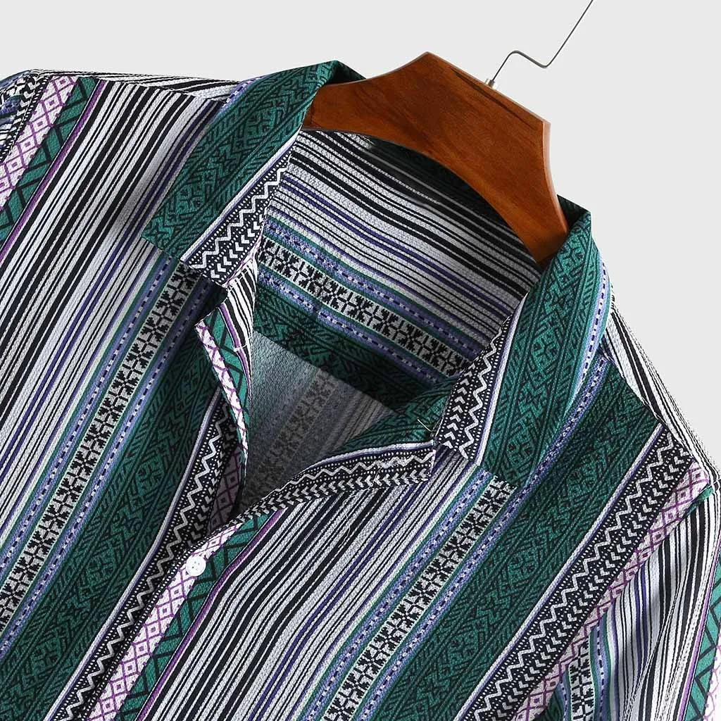 Blouse Shirt Men Rainbow Striped Hawaiian Holiday Short Sleeve Summer Casual Harajuku Top Camisa Hombre Street Clothes 19Je