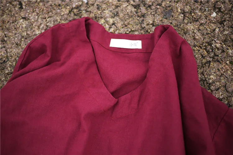 

ORIGOODS Solid Cotton Linen Blosue Shirt Women Plus size Loose Casual Summer Blouse Vintage Shirt Tops Blusas D035
