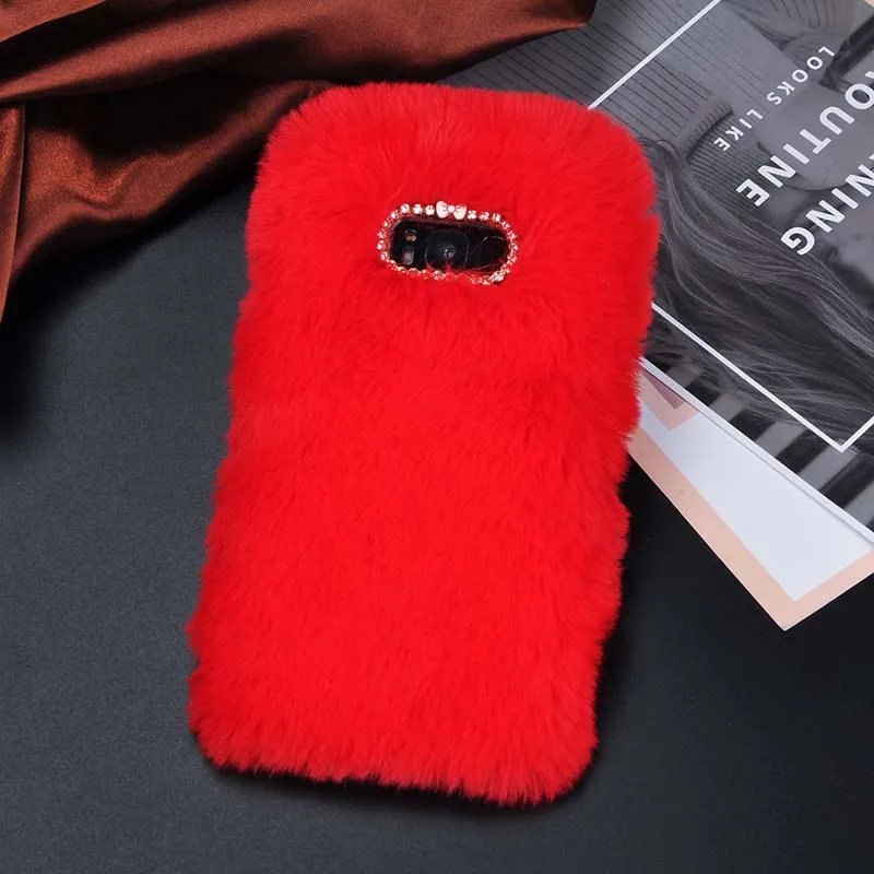Red Милый пушистый кроличий мех мягкий чехол для телефона для samsung Galaxy S9 S8 плюс S7 S6 край A3 A5 A7 J3 J5 J7 крышка чехол s - Цвет: Red