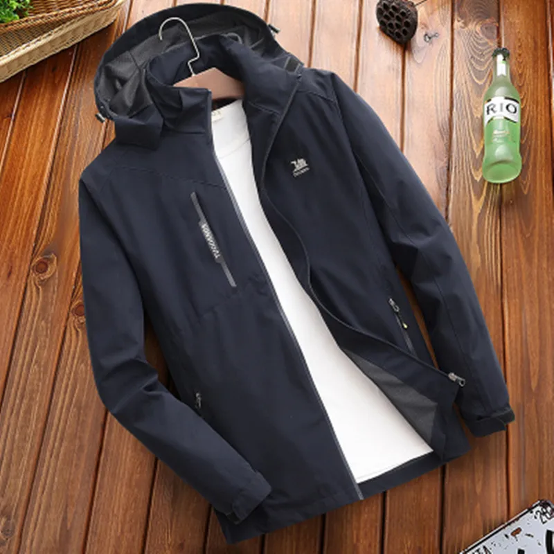 

Men hooded Jacket Spring Autumn Fashion solid color jacket and coat mens casual thin Windbreaker outerwear Brand clothing 5XL