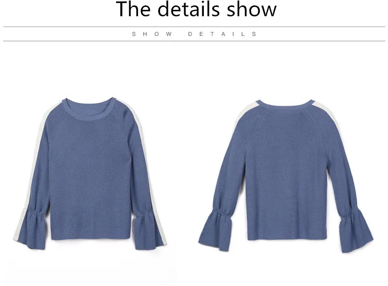 

Autumn winter women s wear new European American horn sleeve color of knitted sweater with a round collar sweater jacket