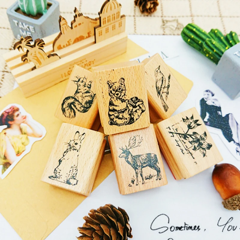 12 шт./лот Diy дневник/альбом милые животные деревянные узоры резиновые прозрачные