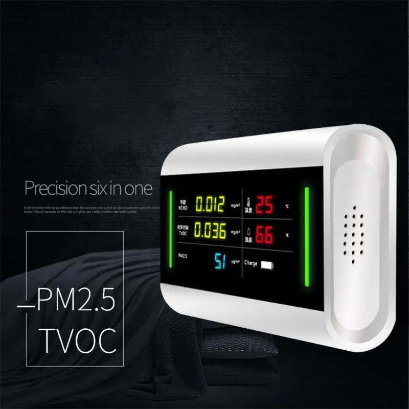 6-в-1 USB Перезаряжаемый монитор качества воздуха PM2.5 температура HCHO TVOC влажность