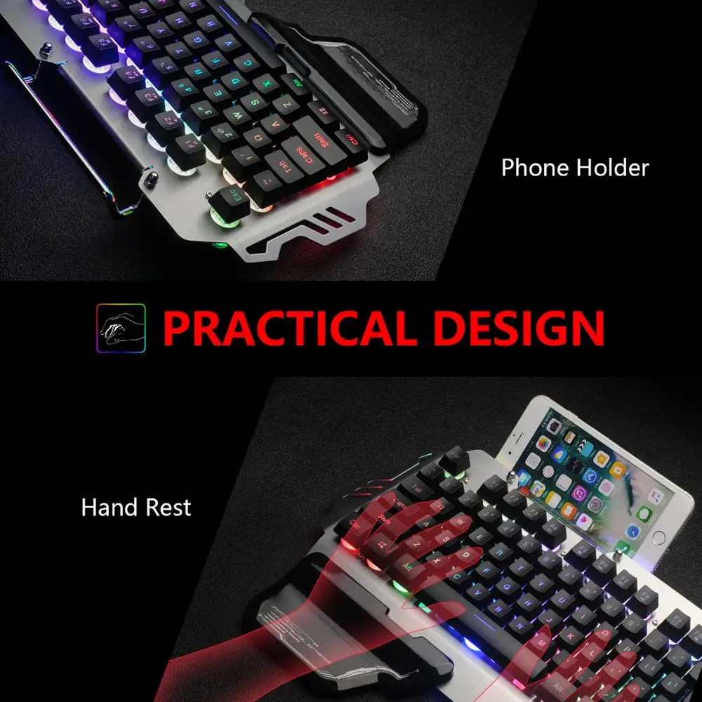 Игровая клавиатура RedThunder K900 RGB, механическая, похожая на русский, испанский, французский, многоязычная, металлический чехол для планшетного компьютера