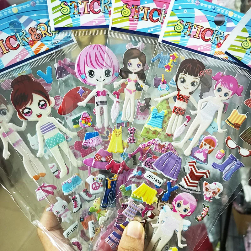 6 шт. Мультяшные наклейки для платья 3D детей девочек мальчиков ПВХ пузырьки