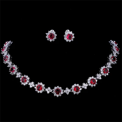 GMGYQ Zircons 2 Stks CZ Groene Kristal повязки Ketting En Oorbellen наборы люкс Vrouwen Bruiloft аксессуары комплект ювелирных украшений - Окраска металла: red-white gold