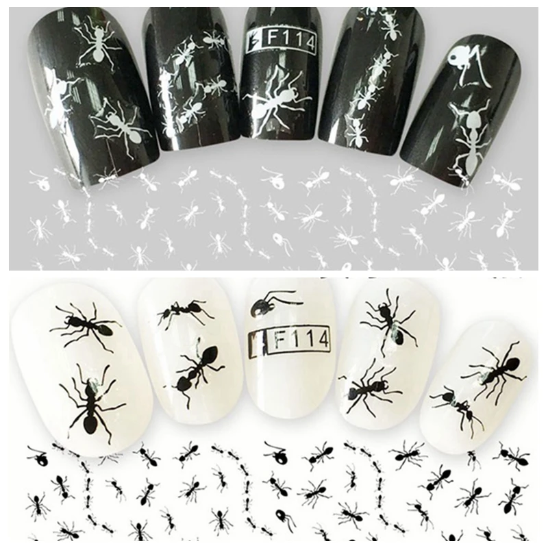 

1 Sheet 3D Black White Cute Ant Pattern Adhesive Nail Art Stickers Decorations DIY Salon Tips F114#