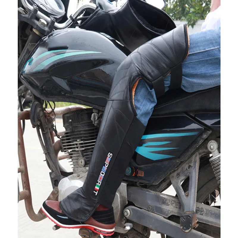 2 Pcs Motorcycle Leather Knee Pads Plush Thickening Windproof Waterproof Warm Leg Protector FI-19ING