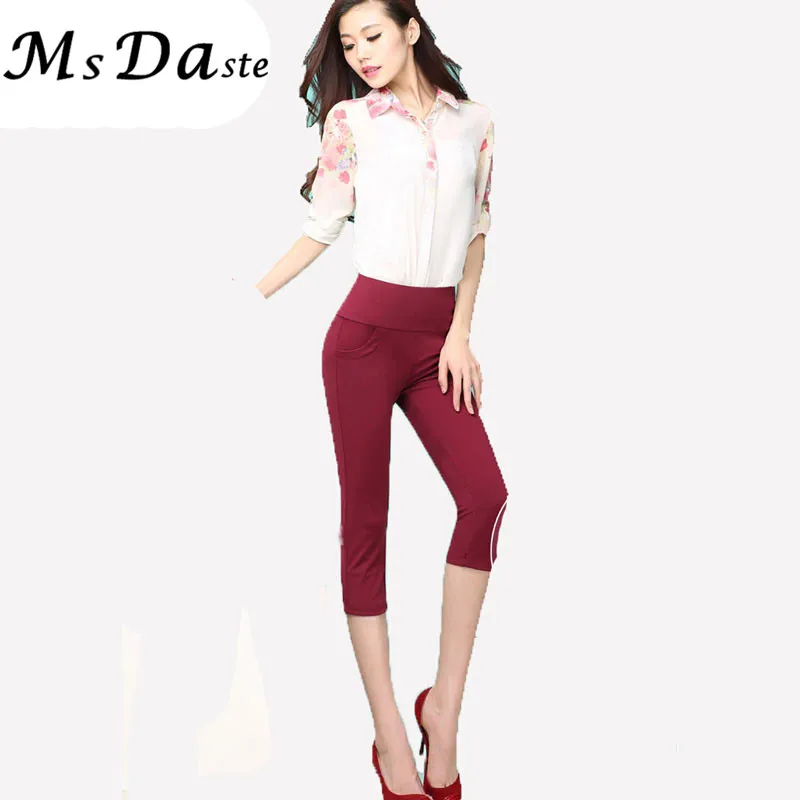 Брюки большого размера 2017 новые летние капри Стрейчевые женские леггинсы брюки с