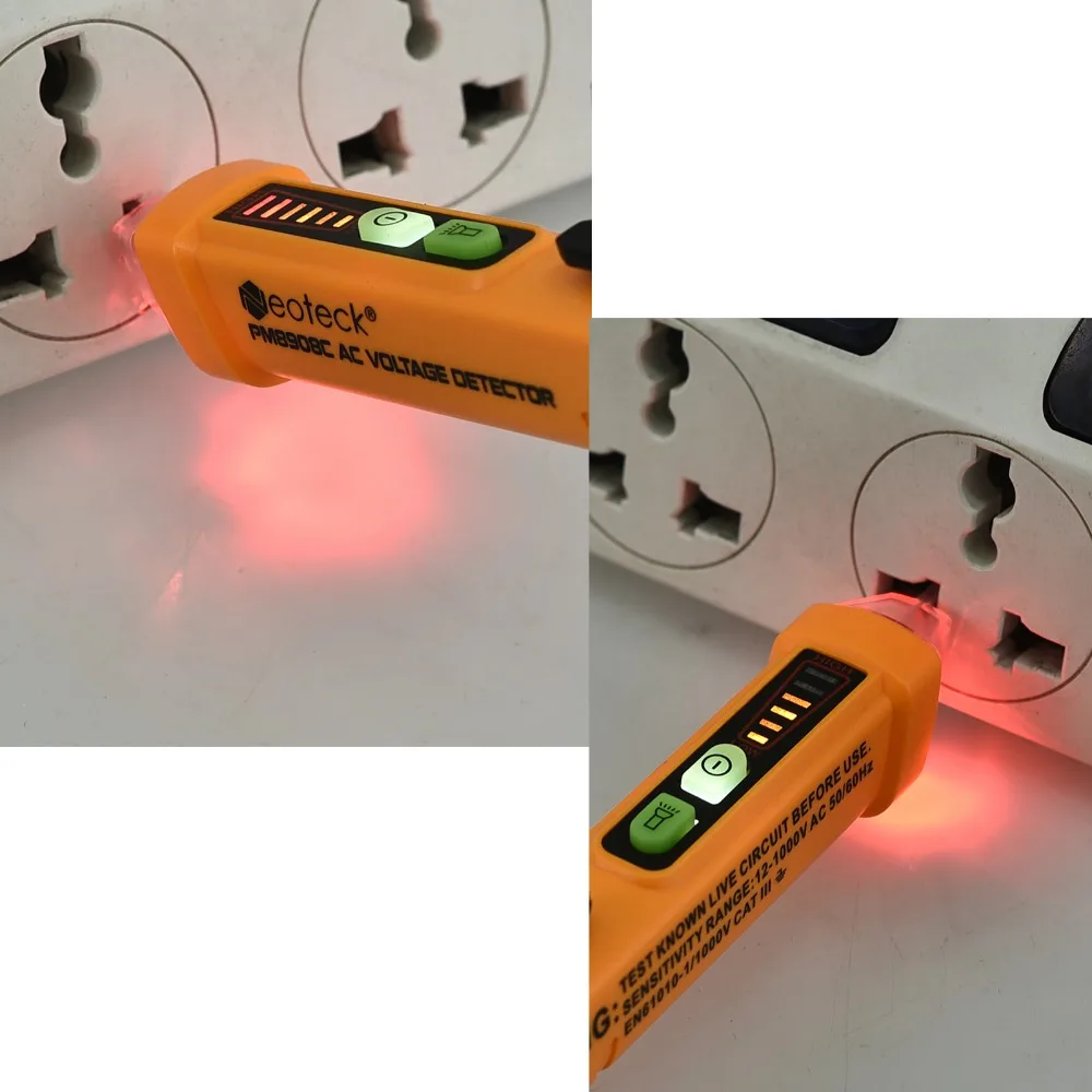 Neoteck Бесконтактный переменного тока индикатор напряжения метр 12 V-1000 V стиль пера Напряжение детектор с зуммером Напряжение Тесты ручка