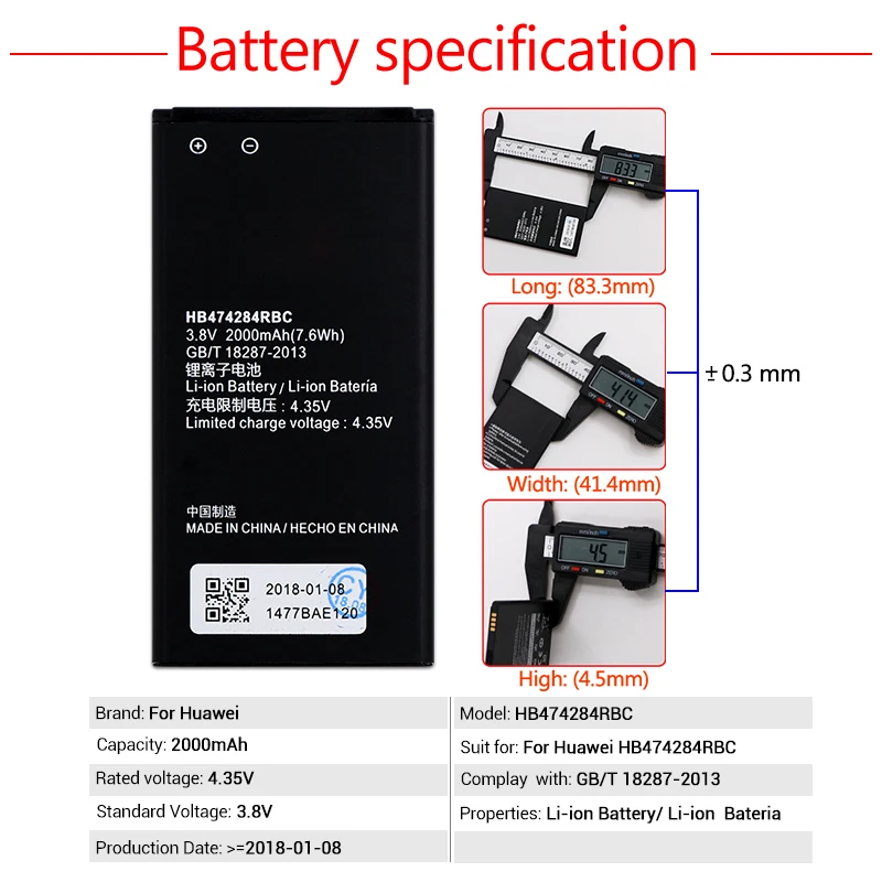 Аккумулятор HB474284RBC на 2000 мА · ч для Huawei y5 y550 y560 y625 y635 g521 g620 c8816 Honor 3C lite