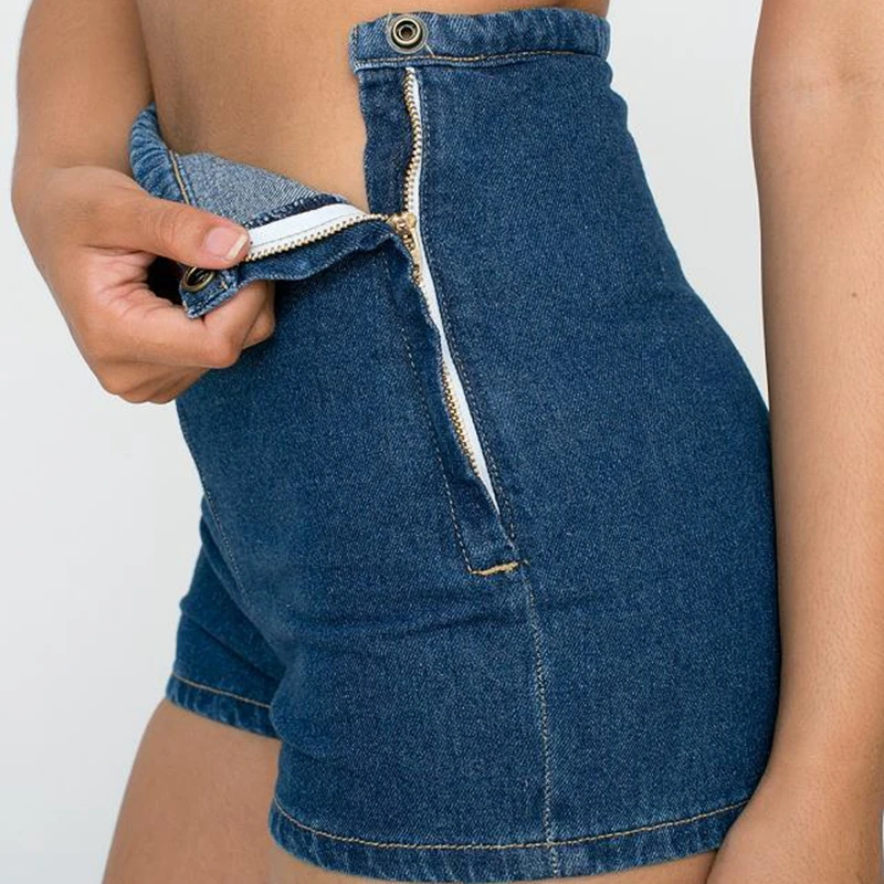 

2020 new high waist jean shorts women skinny zipper elastic waist white black blue women shorts summer denim hot shorts jeans