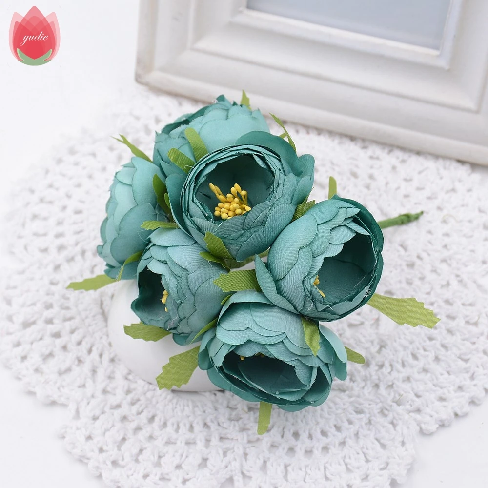 Tiffany Blue 6 шт., шелковые бутоны с розами, букет невесты, искусственные цветы для свадьбы, вечеринки, дома, комнаты, шляпы, обувь, украшение, Свадебный венок, растения - Цвет: Tiffany Blue