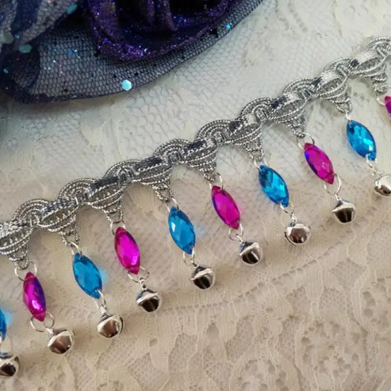 

Аксессуары для шитья с бахромой и бубенчиками, 5 м, ширина 5 см, кружевная лента из бисера, кружевная ткань с блестками