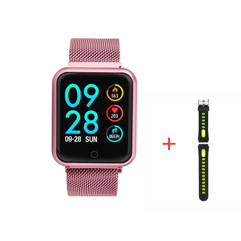 add green strap Смарт-часы P68 для мужчин и женщин, монитор сердечного ритма, спортивный фитнес-трекер, умные часы для IOS, iphone, apple, Android, PK часы 5 IWO 11/12 - Цвет: add green strap