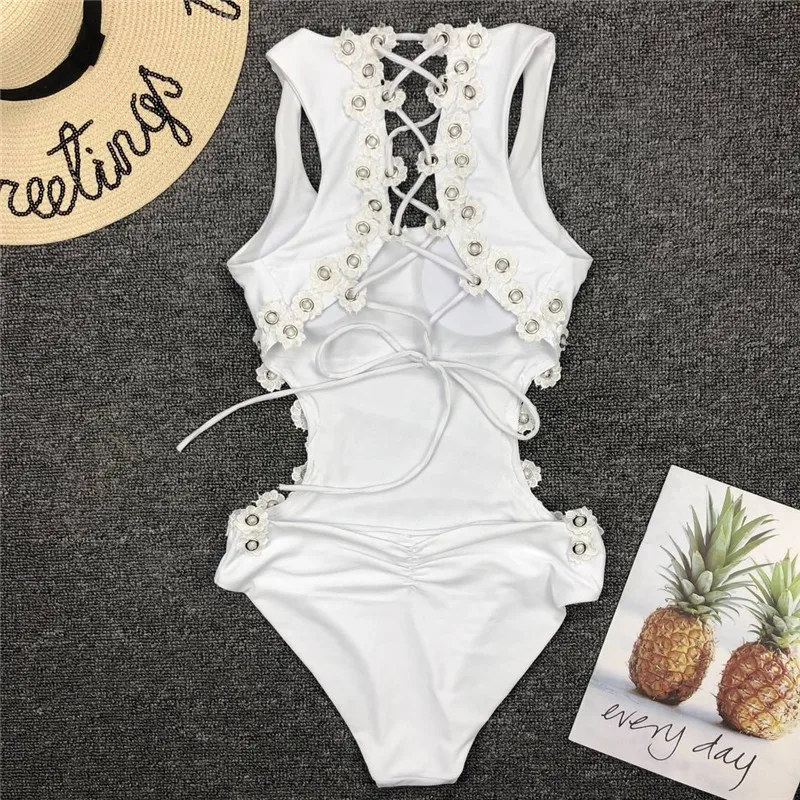 Сексуальный купальник с цветочным принтом и заклепками новинка 2018 года Цельный