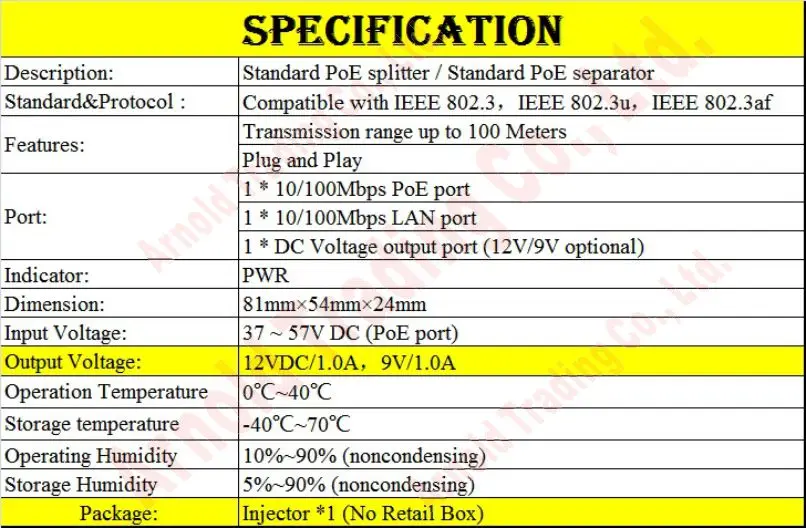 100 метров Стандартный IEEE802.3 AF POE сепаратор модуль питания PoE сетевой 37 в/57 В до 12 В/9
