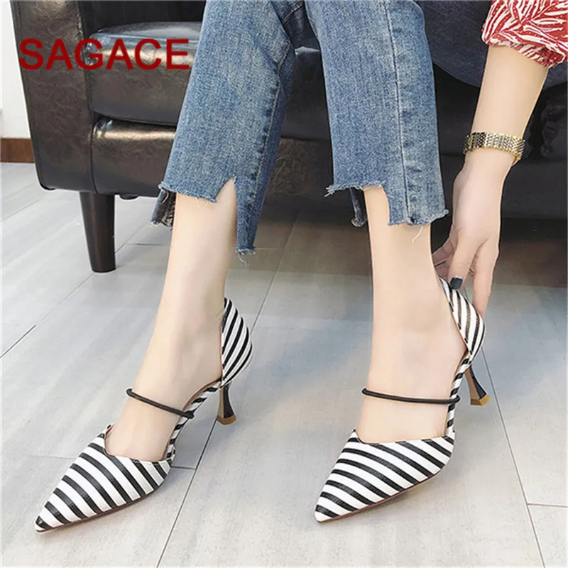SAGACE/тонкие туфли на высоком каблуке с острым носком Женские лодочки в полоску