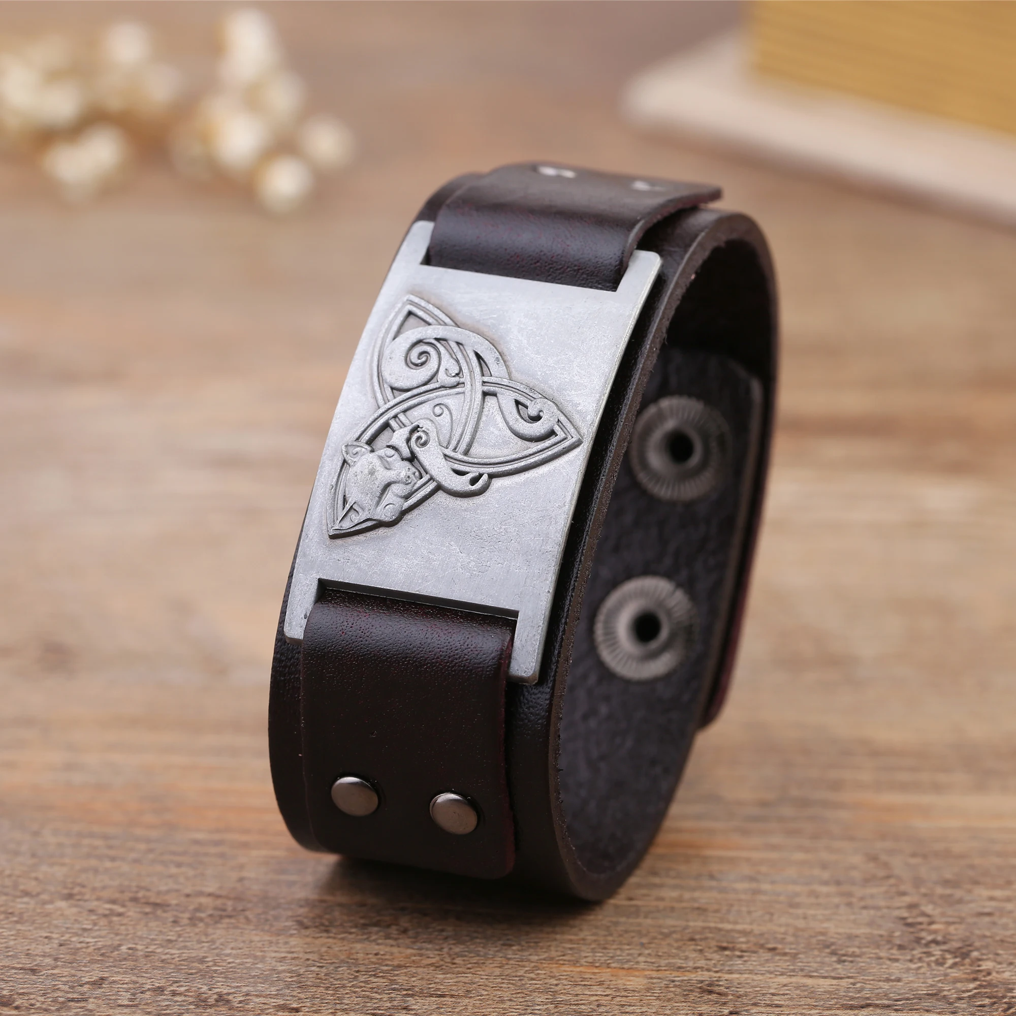 LIKGREAT Viking ювелирные изделия кожаный браслет лиса Triquetra Fenrir животное подросток Волк троица вера благословение манжеты браслеты Кнопка