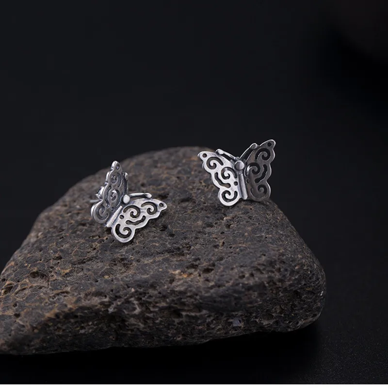 Uglyless Real 925 Sterling Silver Handmade Hollow Butterfly Stud Earrings for Women MINI Butterflies Studs Thai Jewelry | Украшения и