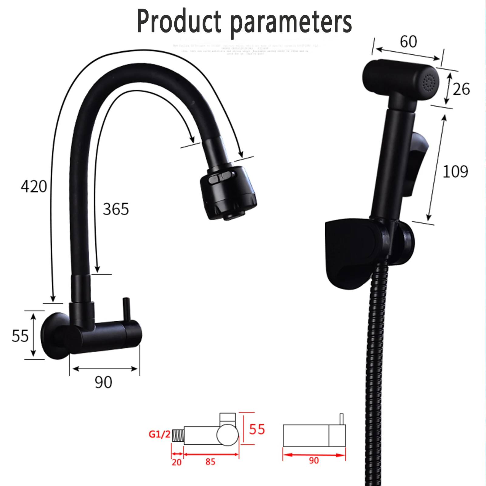 Силикагель любое направление Поворотный кухонный смеситель настенный черный