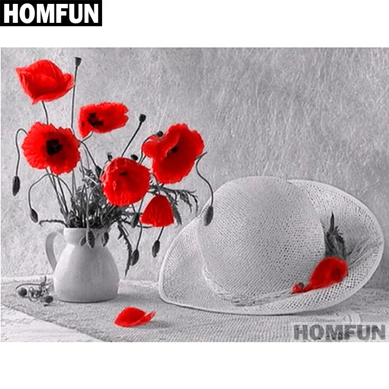 Алмазная живопись HOMFUN A01771 полноразмерная/круглая вышивка Цветы и шляпы 5D сделай
