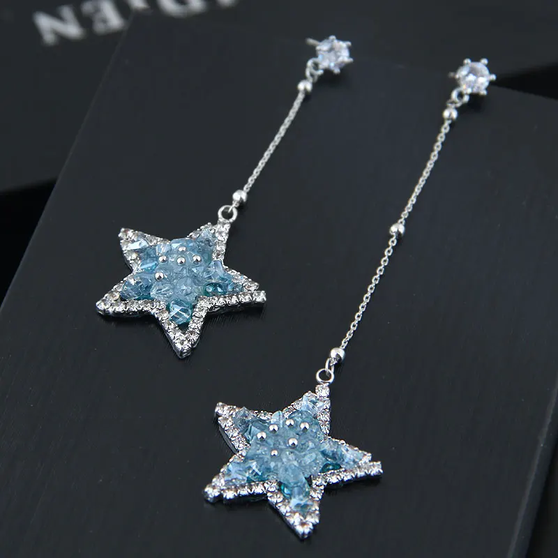 Модные Длинные асимметричные серьги звезды с кисточками для женщин уникальные