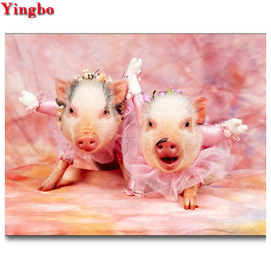 

3D Full Square Round Diamond Painting animal 5D Diamond embroidery Funny pig Needlework Mosaic Cross Stitch Home Decoration