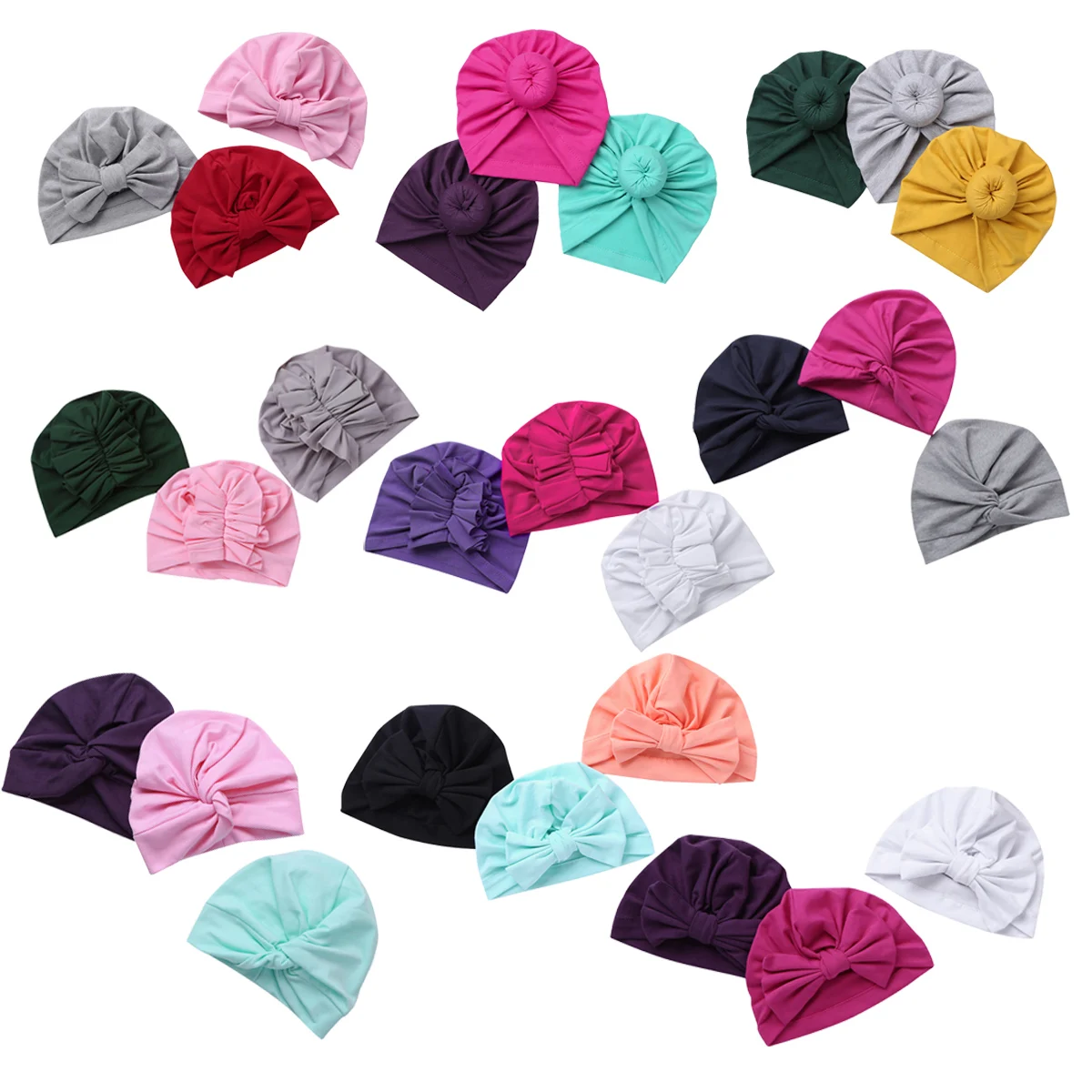 iEFiEL 3-Pack Newborn Toddler Infant Baby Cotton Turban Knot Rabbit Headwrap Hospital Hat Cap Photo Props Summer Knit | Детская одежда