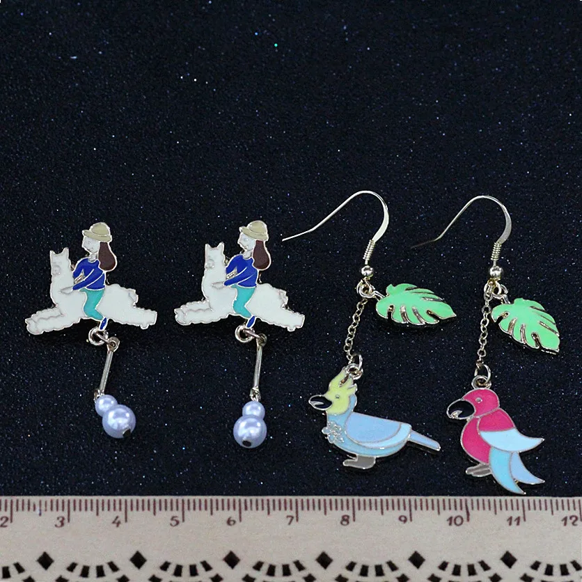 Timlee E086 Прекрасный мультфильм девушка Альпака имитация жемчуга попугай серьги