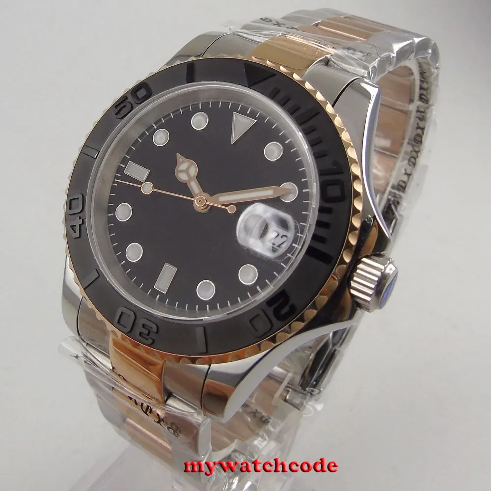 Мужские часы с автоматическим складыванием и пряжкой 40 мм черным циферблатом