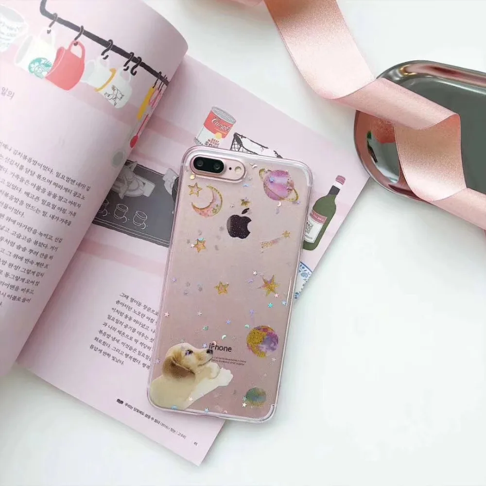 Звездное небо собака Сияющий Чехол Для Телефона iPhone 7 8 plus 6 s сумка для мобильного