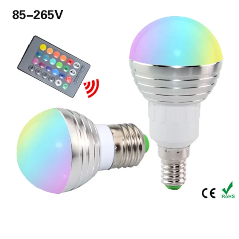 1 шт. E27 E14 лампа из светодиодов RGB AC 110 220 В 5Вт колба лампы с регулируемой яркостью