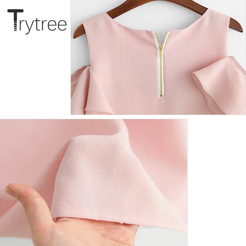 Trytree Весна Лето Топ Женская футболка Повседневная бабочка рукав полиэстер