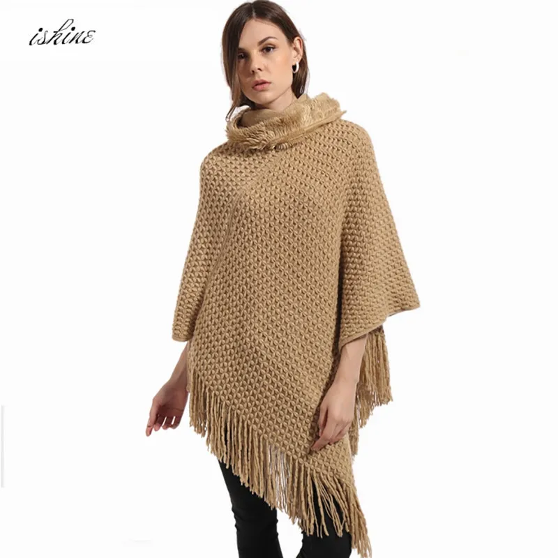 Осень-зима имитация кашемира шаль свитер для женщин пуловер-шаль пончо женская