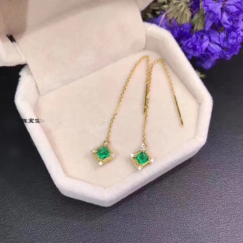 Серьги женские из серебра с натуральным изумрудом|Серьги-подвески| |