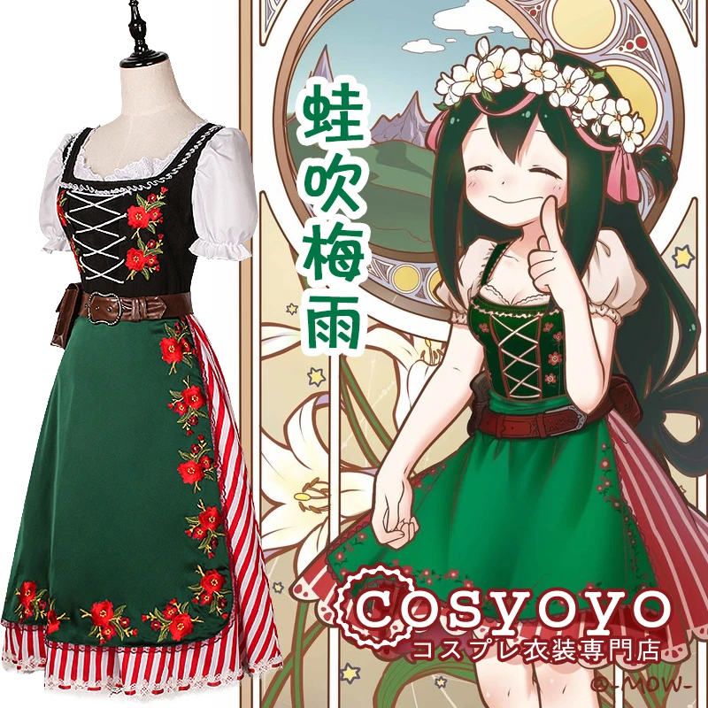 Аниме! Женский костюм для косплея моя геройская Академия Asui Tsuyu зеленый женщин