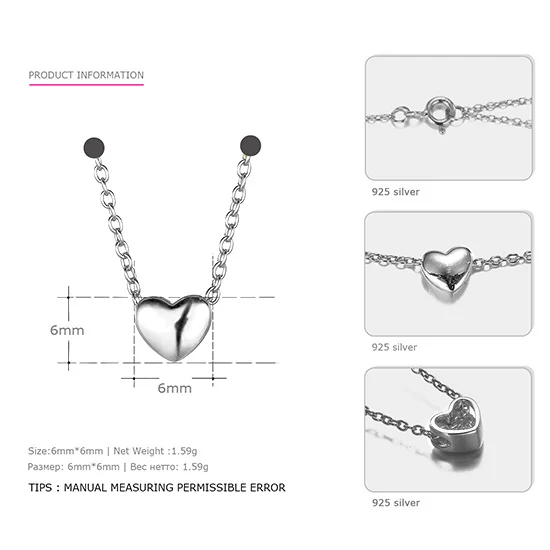 Silver plated Tardoo Сердце 925 серебро колье Цепочки и ожерелья позолоченные простой и романтический Ювелирные украшения подарок на День святого Валентина для Для женщин - Цвет камня: Silver plated