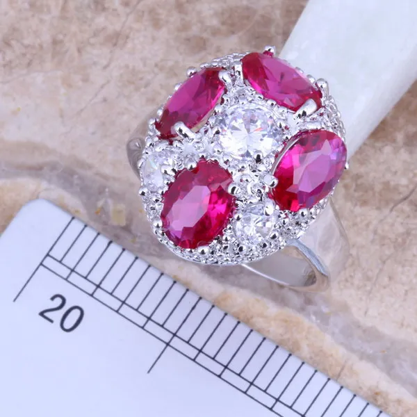 Excellent Red Cubic Zirconia Silver Plated Jewelry Sets Earrings Pendant Ring Size 5 / 6 7 8 9 10 S0241 | Украшения и аксессуары