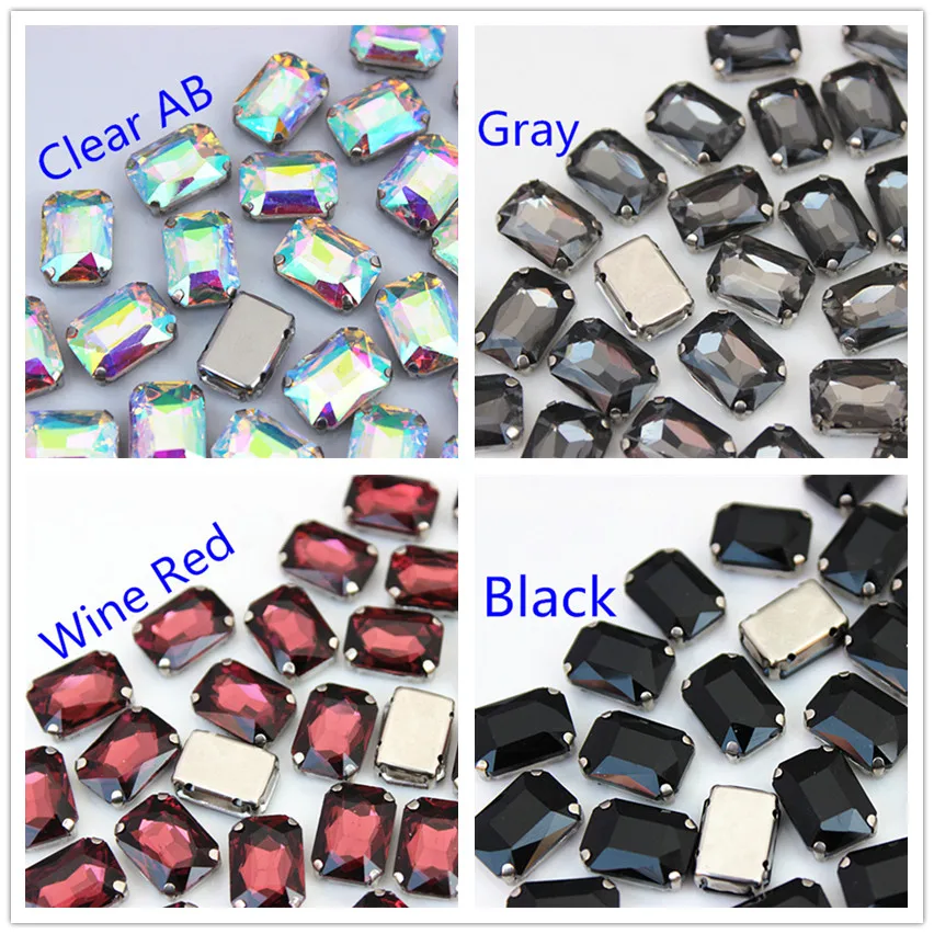 Cong Shao Rectangle Colorful Sew On Rhinestones Stainless steel Claw Glass Crystals Sew On Claw Stones For Wedding Dress WC1004