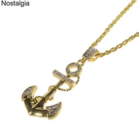 nostalgia nautical anchor iced out chain long necklace jewelery for women men hiphop