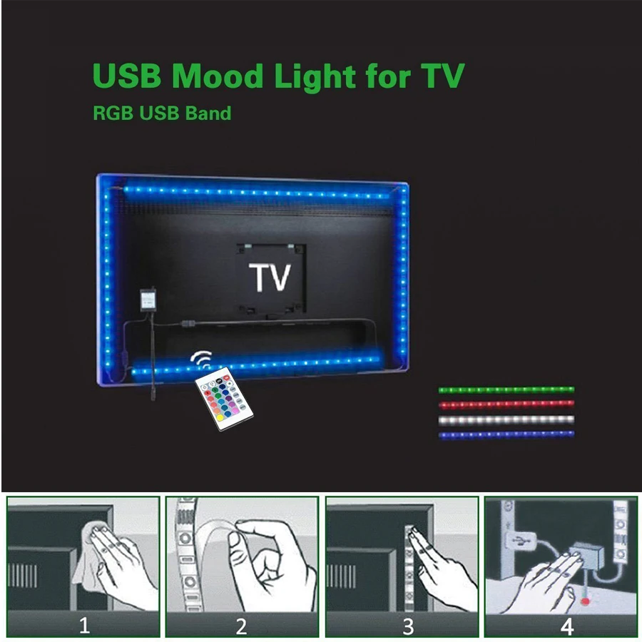 ТВ фон Светодиодная лента с питанием от USB ПК монитор RGB многоцветный 24 клавишами