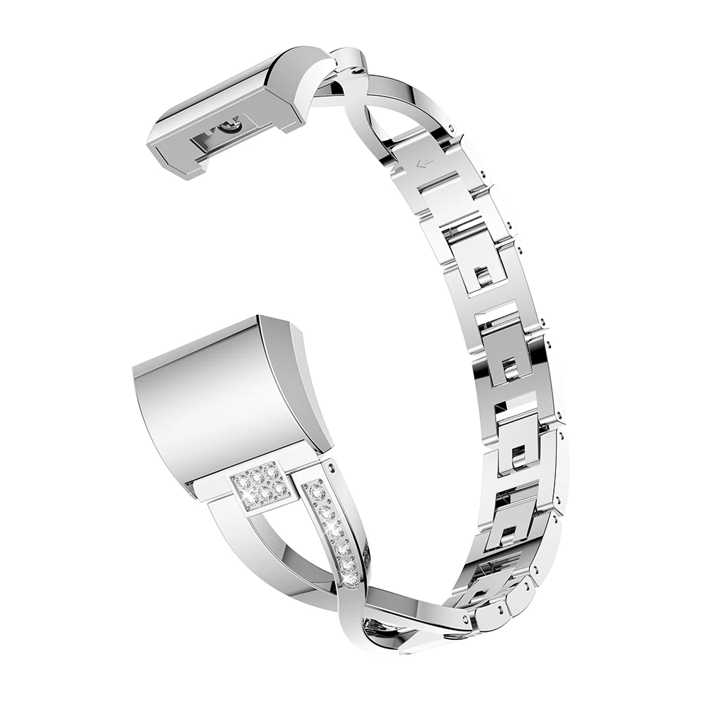 Серебристый Браслет из нержавеющей стали со стразами для Fitbit charge2 часы ремешок ссылка сменный ремешок на запястье браслет для Charge Зарядка 2 полосы - Цвет: Серебристый