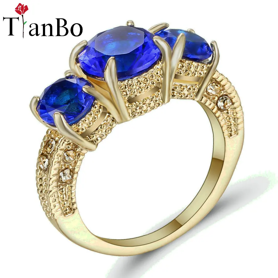 TianBo серебристое Черное и золотистое кольцо с 3 камнями блестящее круглое