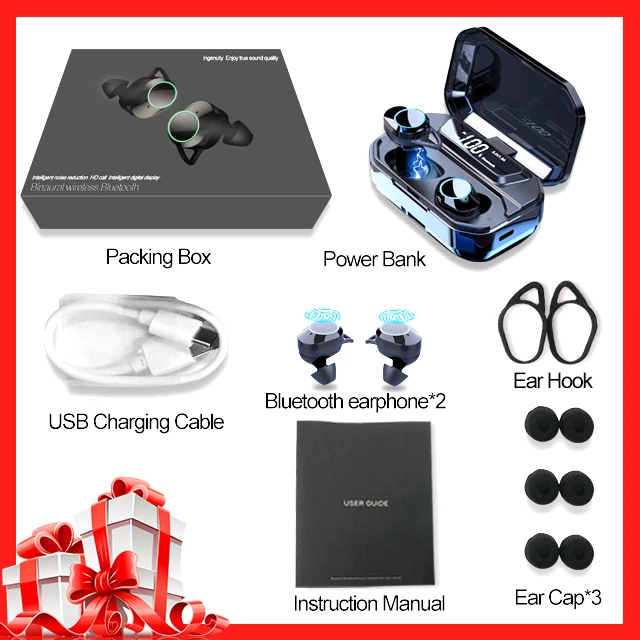 With Big Gift G02 TWS 9D стерео беспроводные наушники Bluetooth 5,0+ HiFi наушники IPX7 водонепроницаемые с светодиодный 3300 mAh Внешний Смарт-аккумулятор держатель телефона - Цвет: With Big Gift
