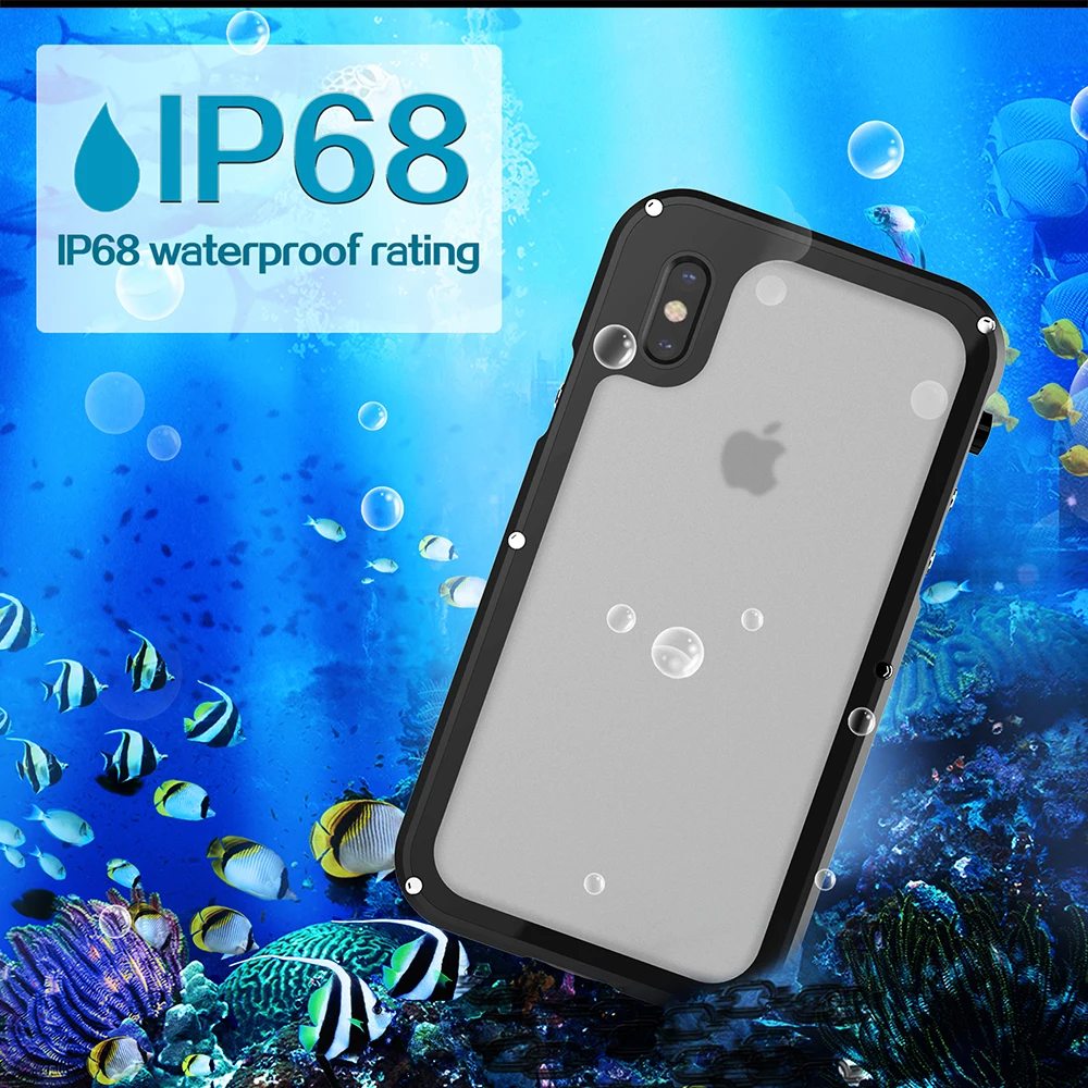 Чехол Ascromy для iPhone X ударопрочный IP68 водонепроницаемый металлический бампер